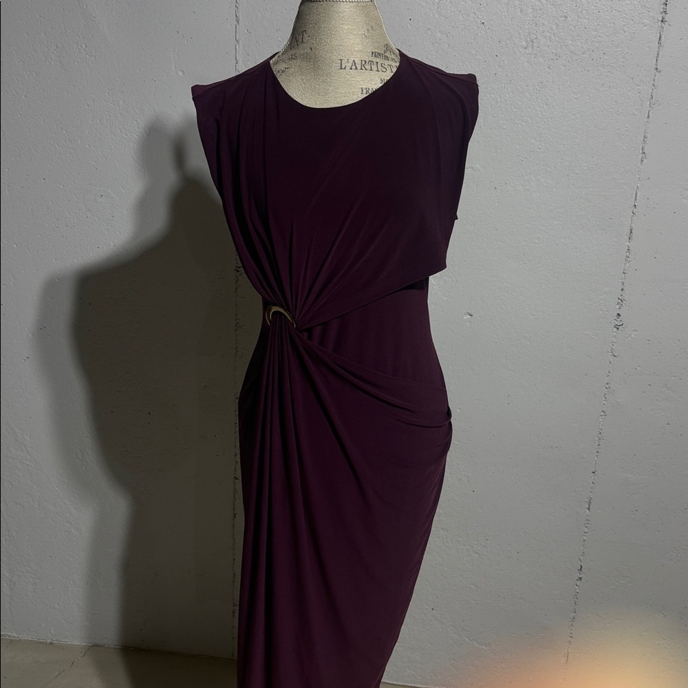 Nina Leonard Asymmetrical Dress in Deep Purple - Picture 5 of 14